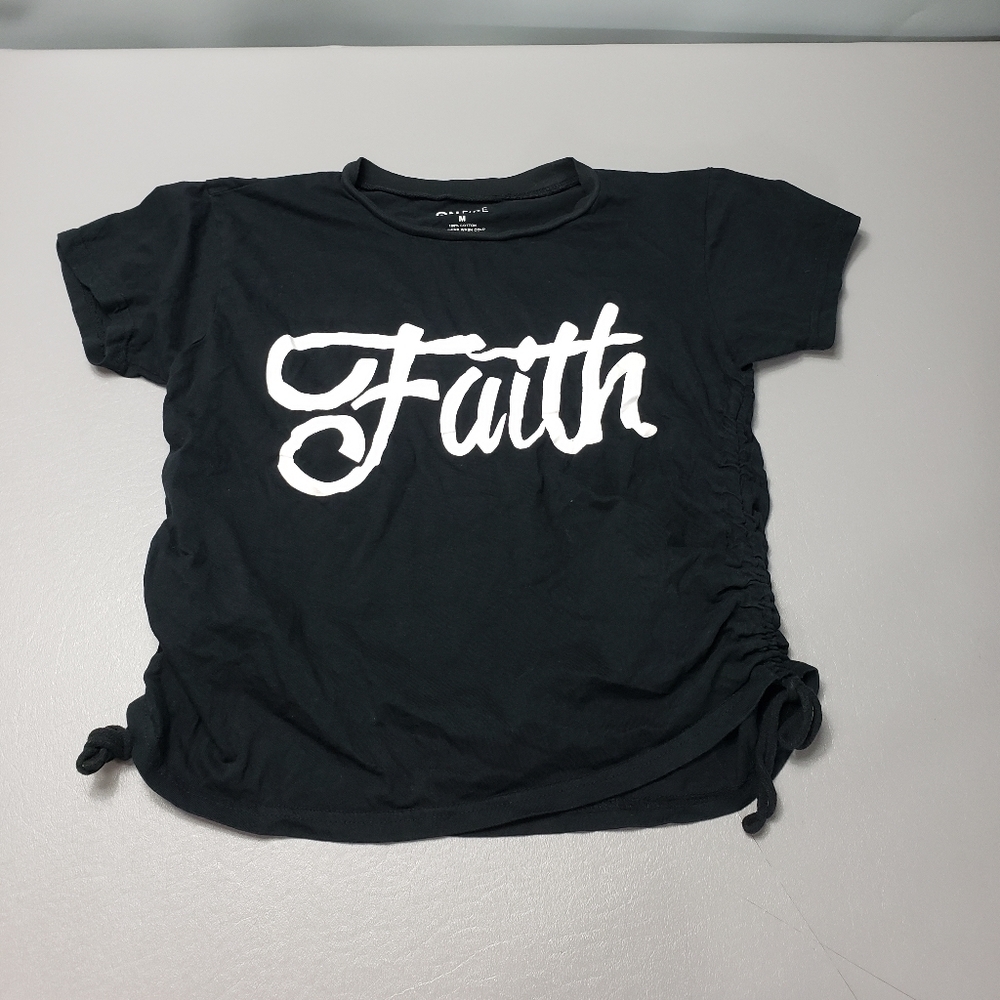 on fire ruched faith short sleeve tshirt women's size medium